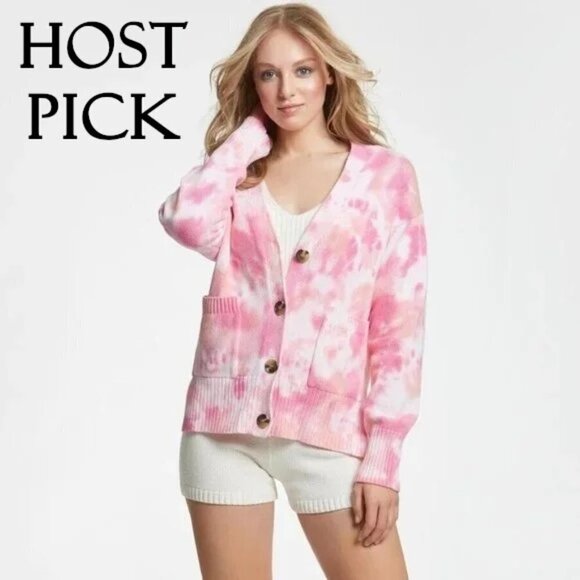 NWT Juicy Couture pink, orange, white tie dye knit V-neck cotton cardigan, S - Picture 1 of 7